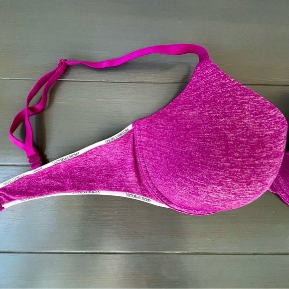 VICTORIA'S SECRET Push Uplift Semi Demi Fuchsia/Magenta Bra 34C EUC - Picture 6 of 9